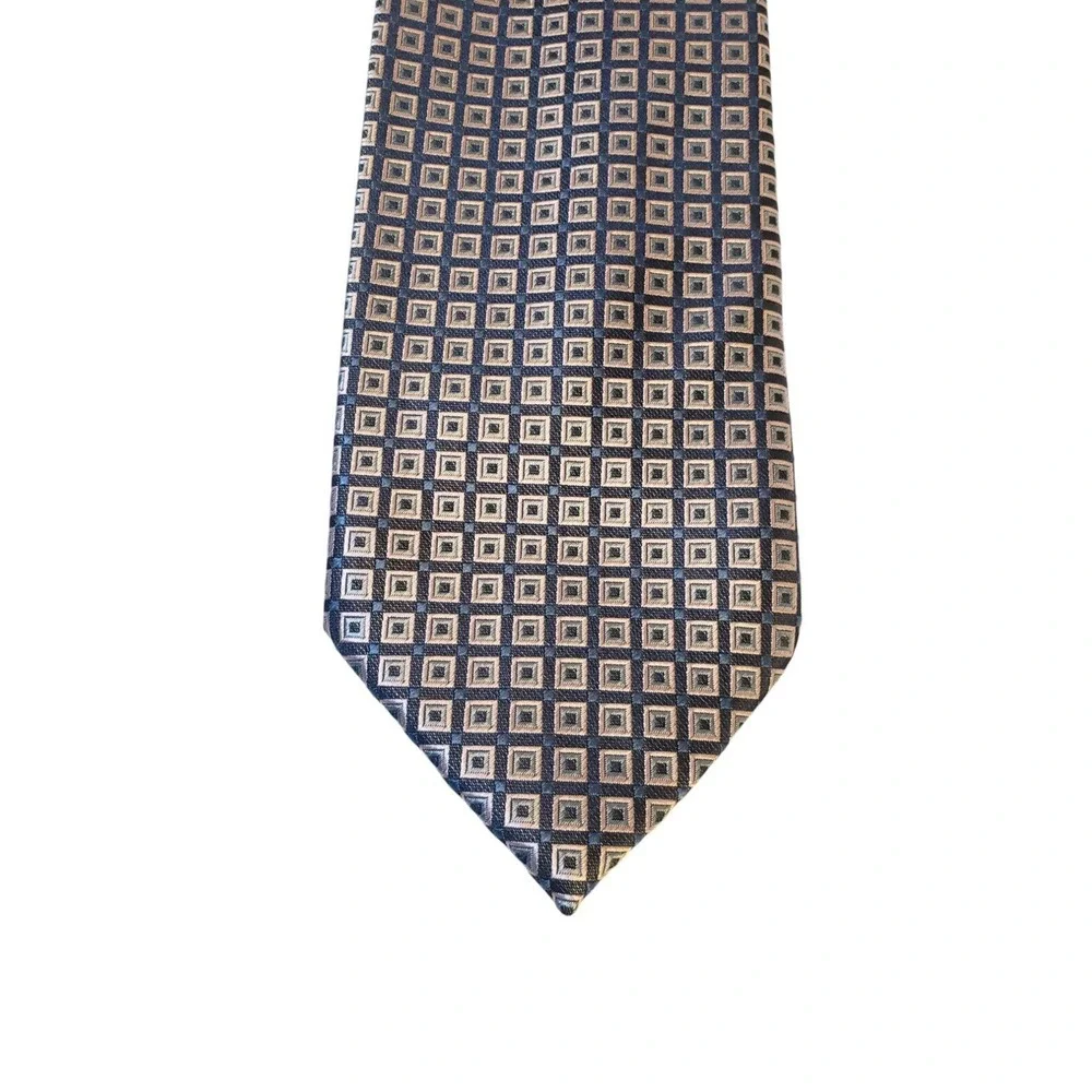 Bergamo New York Luxury Neck Tie Geometric Gray Blue Pointed Casual Business Men